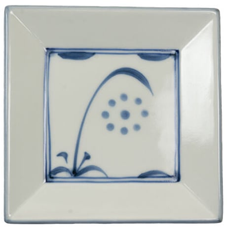 和食器 砥部焼 梅山窯 角 小皿 12.5cm 呉須 太陽