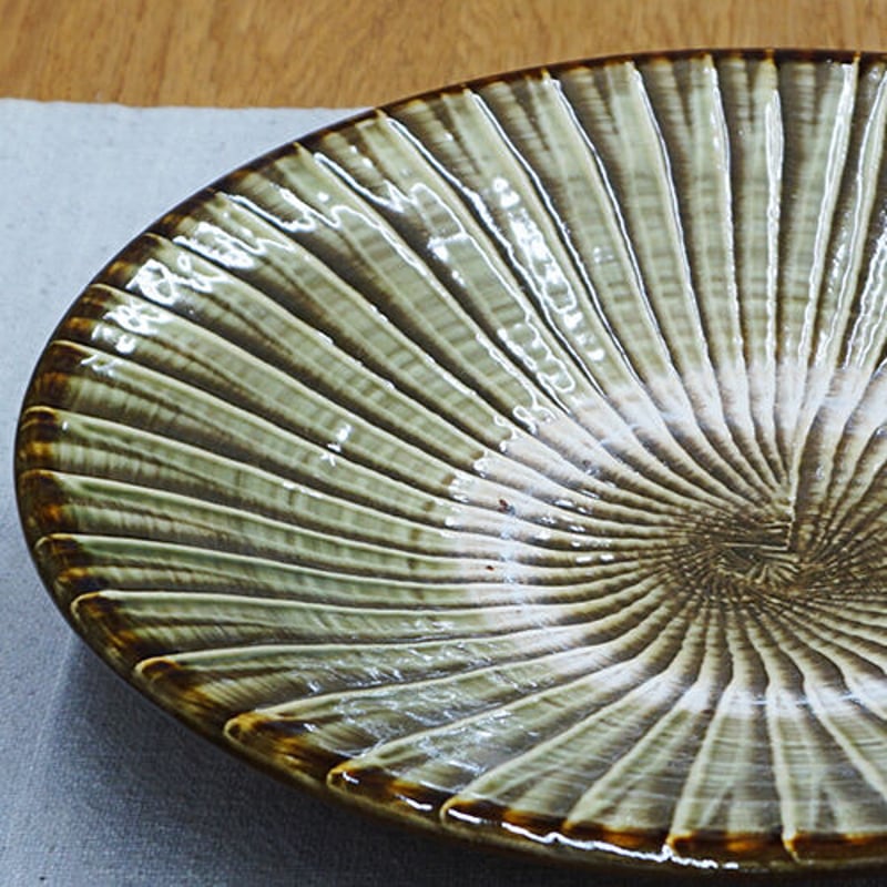 和食器 小鹿田焼 黒木昌伸窯 大皿 24cm 刷毛目 緑 | うつわの店