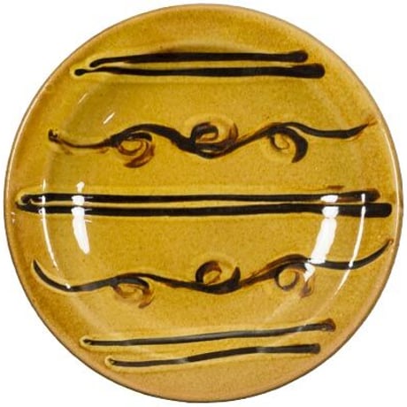 和食器 布志名焼 湯町窯 中皿 15cm 浪紋濃茶 黄釉