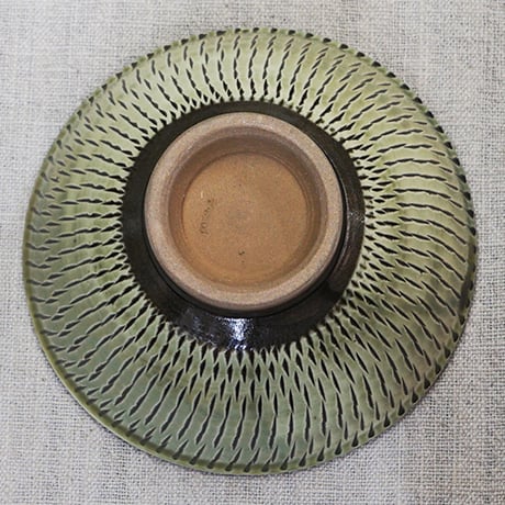 和食器 小鹿田焼 黒木昌伸窯 茶碗 大 13.5cm 飛び鉋 緑
