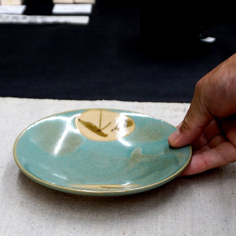 和食器 益子焼 中皿 15cm 青釉 丸笹紋 | うつわの店 クラフトなかつか