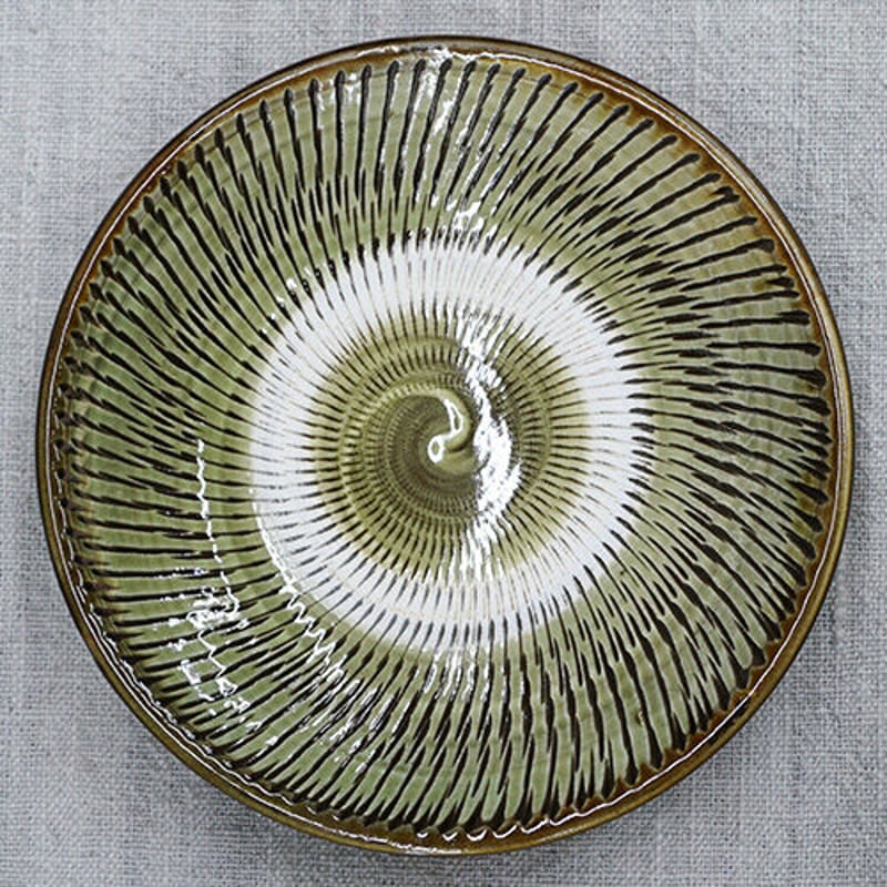 和食器 小鹿田焼 黒木昌伸窯 中皿 15cm 飛び鉋 緑 | うつわの店