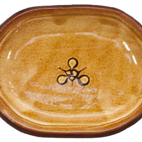 和食器 布志名焼 湯町窯 小判型 小皿 12cm 花紋濃茶 黄釉