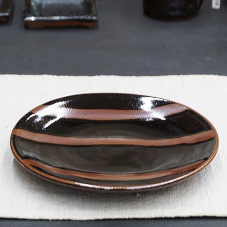 和食器 益子焼 大皿 18cm 柿釉 三流し