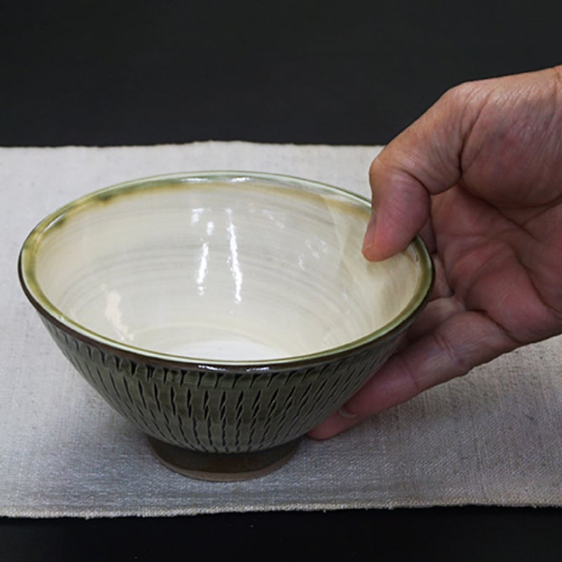 和食器 小鹿田焼 黒木昌伸窯 茶碗 大 13.5cm 飛び鉋 緑 | うつわの店
