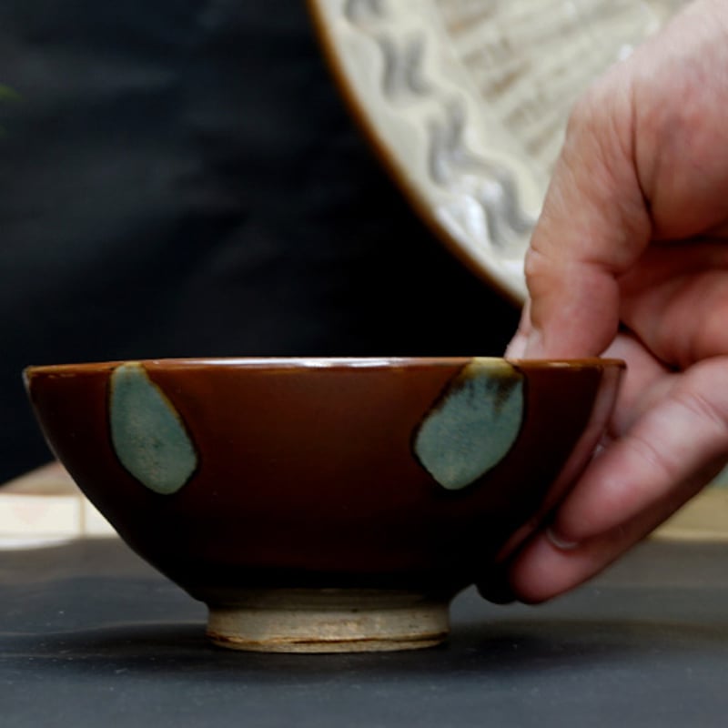 和食器 益子焼 茶碗 中 12cm 柿釉 青流し | うつわの店 クラフトなかつか
