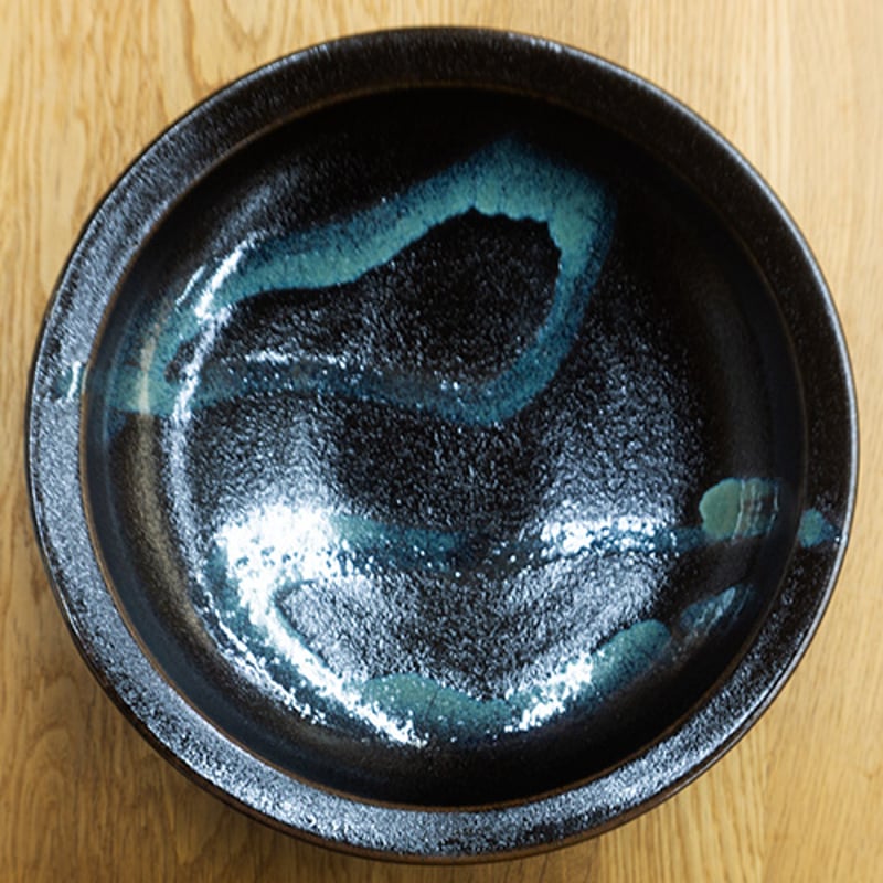 和食器 龍門司焼 大皿 21cm 黒釉青流 | うつわの店 クラフトなかつか