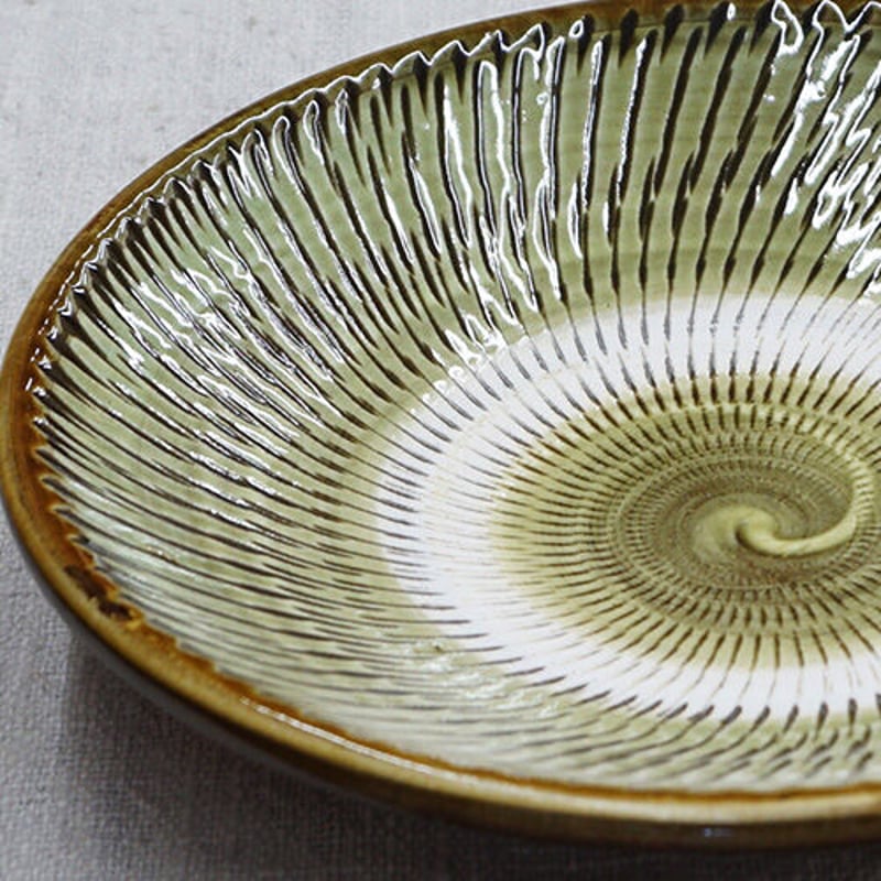 和食器 小鹿田焼 黒木昌伸窯 中皿 15cm 飛び鉋 緑 | うつわの店
