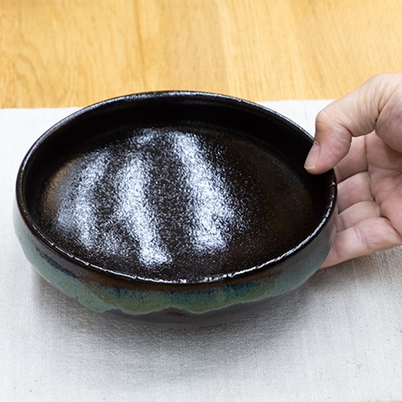 和食器 龍門司焼 大鉢 17cm 黒釉青流 | うつわの店 クラフトなかつか