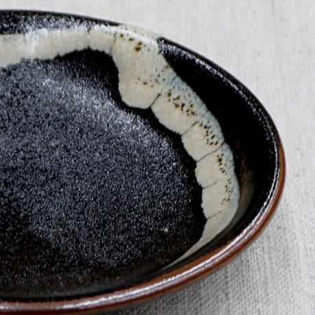 薩摩焼 和食器 龍門司焼 小皿 12cm 黒釉白流