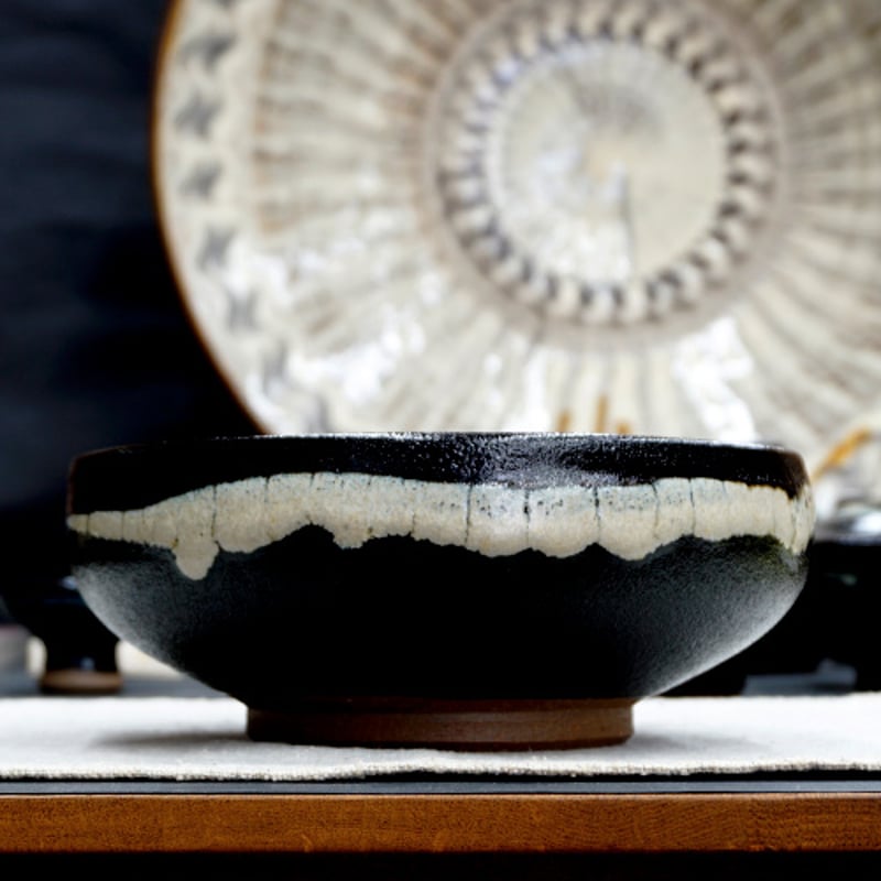薩摩焼 和食器 龍門司焼 大鉢 17cm 黒釉白流 | うつわの店 クラフト