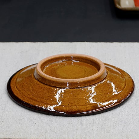 和食器 布志名焼 湯町窯 中皿 15cm 浪紋黄釉 濃茶