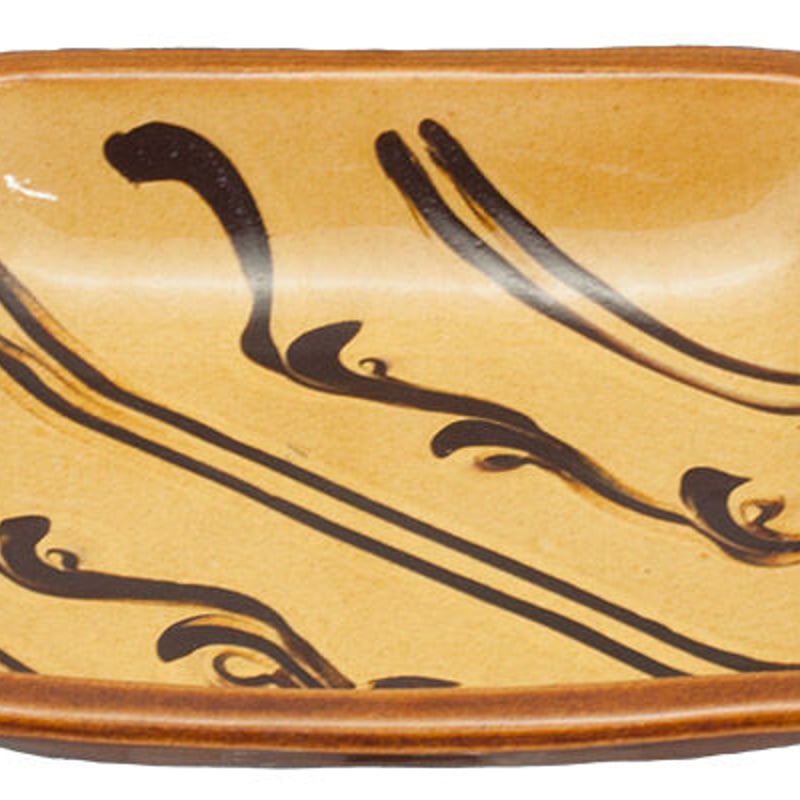 和食器 布志名焼 湯町窯 大 角皿 19.5cm 浪紋濃茶 黄釉 | うつわの店