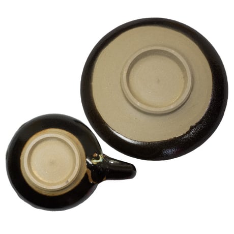 和食器 龍門司焼 カップ＆ソーサー 150cc 黒釉 青流