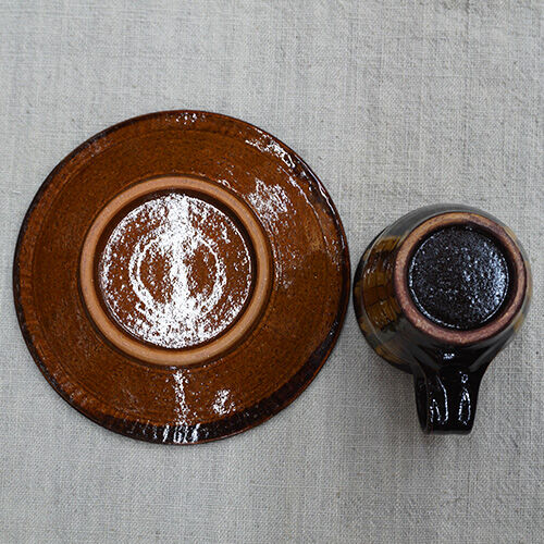 和食器 布志名焼 湯町窯 カップ＆ソーサー 150cc 鶉紋飴釉 三彩