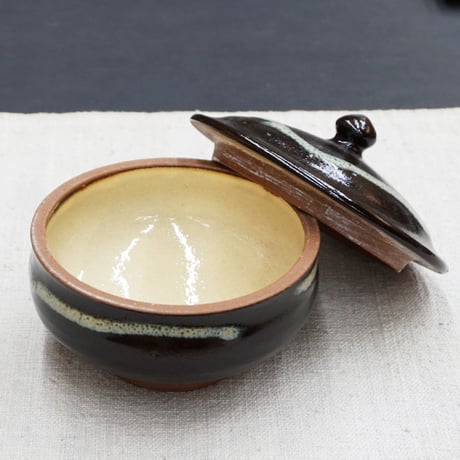 和食器 龍門司焼 蓋物 しゅけ 小 150cc 黒釉白流