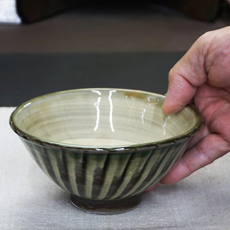 和食器 小鹿田焼 黒木昌伸窯 茶碗 大 13.5cm 刷毛目 緑