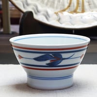 和食器 砥部焼 梅山窯 茶碗 大 12cm 赤線 三つ葉