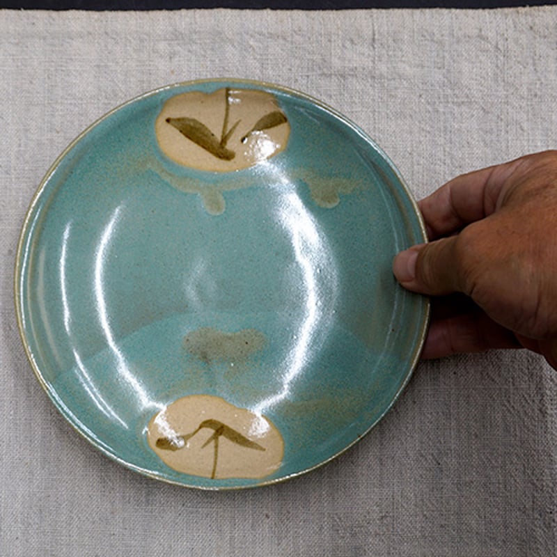 和食器 益子焼 大皿 18cm 青釉 丸笹紋 | うつわの店 クラフト