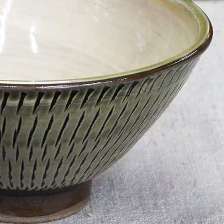 和食器 小鹿田焼 黒木昌伸窯 茶碗 大 13.5cm 飛び鉋 緑