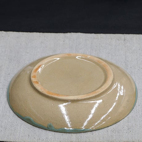 和食器 益子焼 大皿 18cm 青釉 丸笹紋