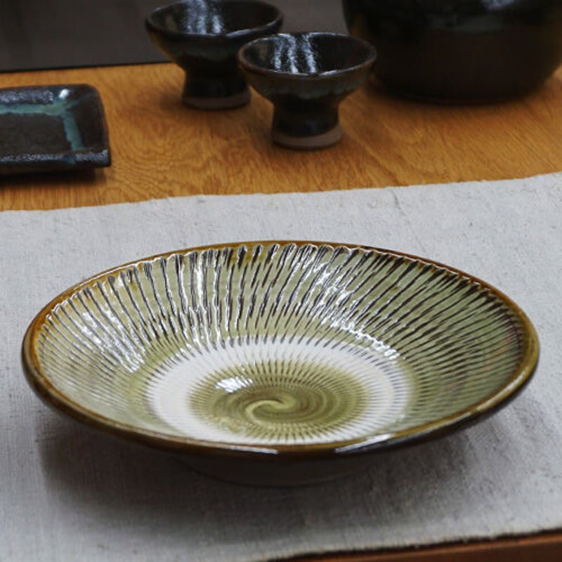 和食器 小鹿田焼 黒木昌伸窯 中皿 15cm 飛び鉋 緑 | うつわの店