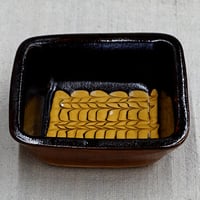 和食器 布志名焼 湯町窯 角 小鉢 12cm 鶉紋黄釉 濃茶
