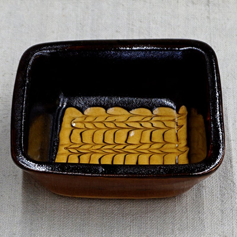 和食器 布志名焼 湯町窯 小 角鉢 12cm 鶉紋黄釉 濃茶 | うつわの
