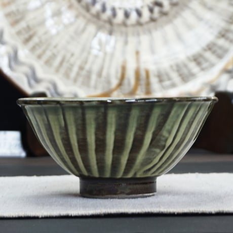 和食器 小鹿田焼 黒木昌伸窯 茶碗 大 13.5cm 刷毛目 緑