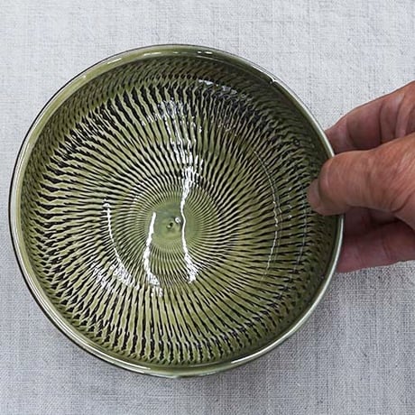 和食器 小鹿田焼 黒木昌伸窯 深 中鉢 15cm 飛び鉋 緑