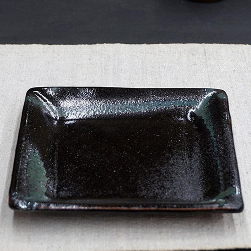 和食器 龍門司焼 角 中皿 15cm 黒釉青流 | うつわの店 クラフトなかつか