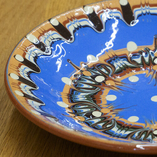 ブルガリア トロヤン 中皿 18cm ブルー スリップウェア | うつわの店