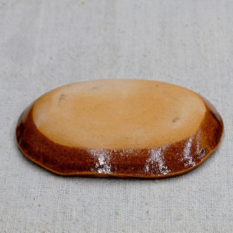 和食器 布志名焼 湯町窯 小判型 小皿 12cm 浪紋濃茶 黄釉 | うつわの店