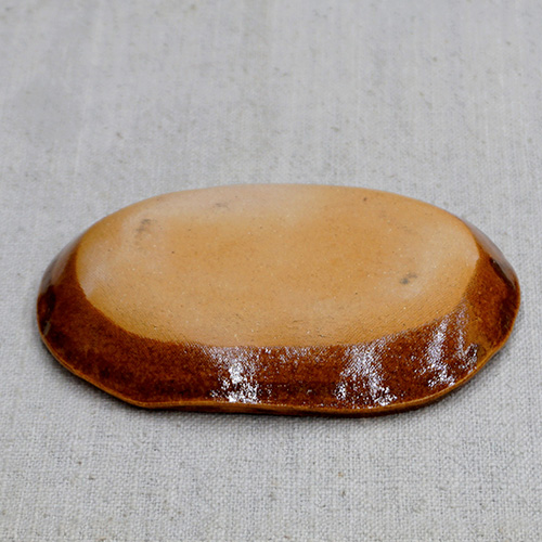 和食器 布志名焼 湯町窯 小判型 小皿 12cm 浪紋濃茶 黄釉 | うつわの店