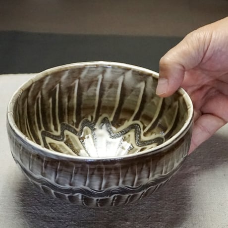 和食器 小鹿田焼 黒木昌伸窯 深 中鉢 15cm 刷毛目 櫛目白