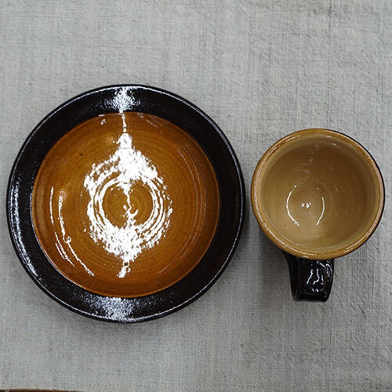 和食器 布志名焼 湯町窯 カップ＆ソーサー 150cc 鶉紋飴釉 三彩