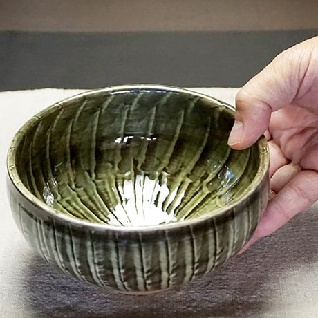 和食器 小鹿田焼 黒木昌伸窯 深 中鉢 15cm 刷毛目 緑