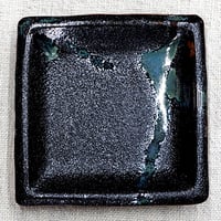 和食器 龍門司焼 角 豆皿 9cm 黒釉青流