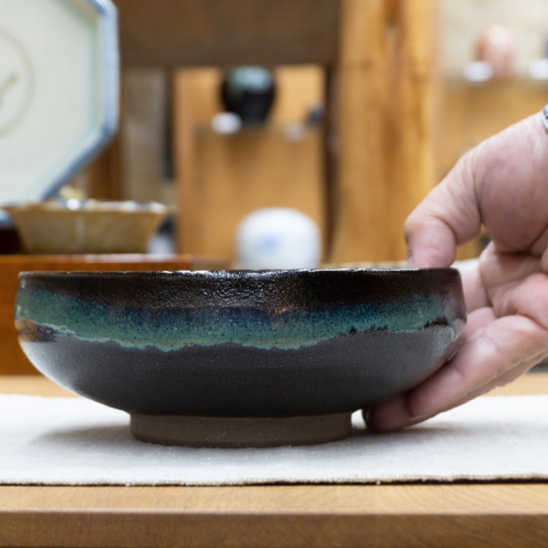 和食器 龍門司焼 大鉢 17cm 黒釉青流 | うつわの店 クラフトなかつか