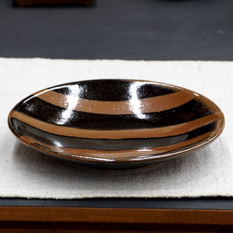 益子焼　柿釉深皿　作家物 益子焼柿釉深皿作家物