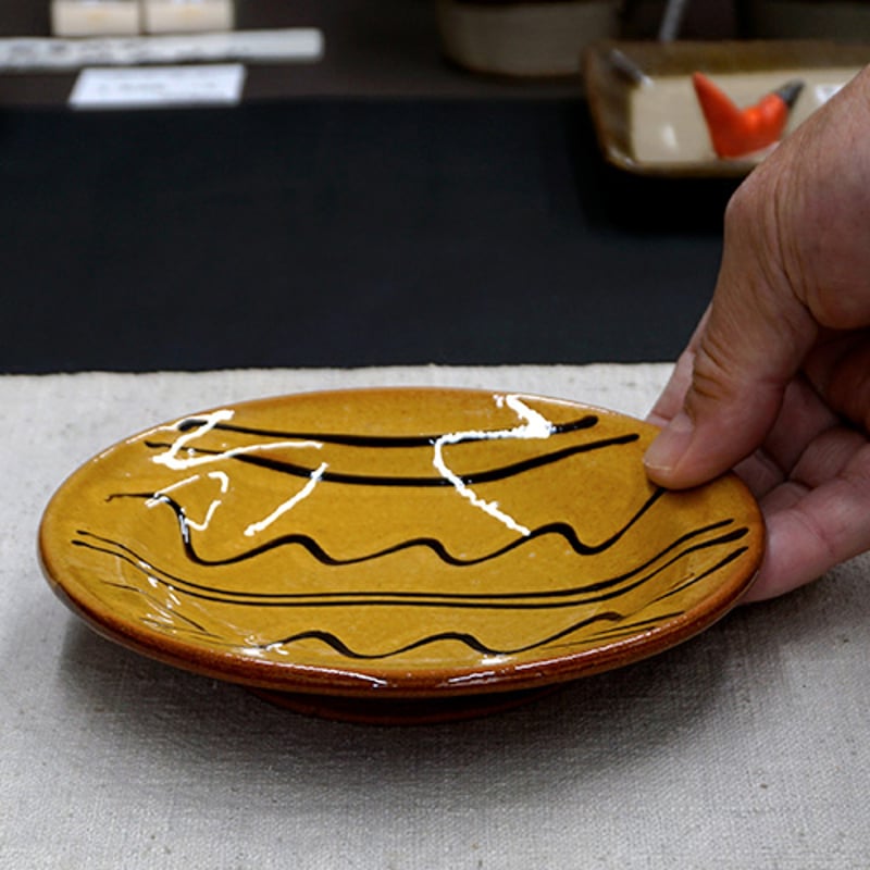 和食器 布志名焼 湯町窯 中皿 15cm 浪紋濃茶 黄釉 | うつわの店