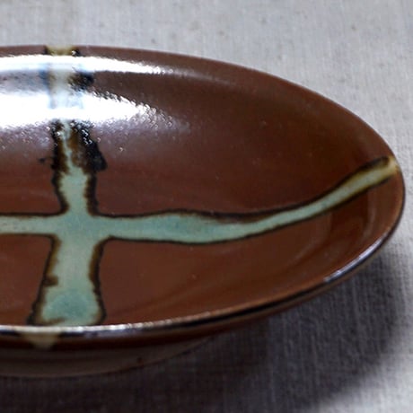和食器 益子焼 小皿 12cm 柿釉 十字紋
