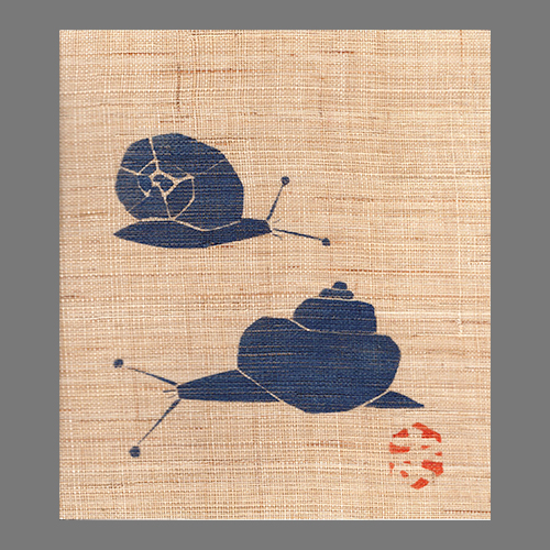 絵　染め物 高山誠 麻地 型絵染 カタツムリ 黒額 | うつわの店 クラフトなかつか