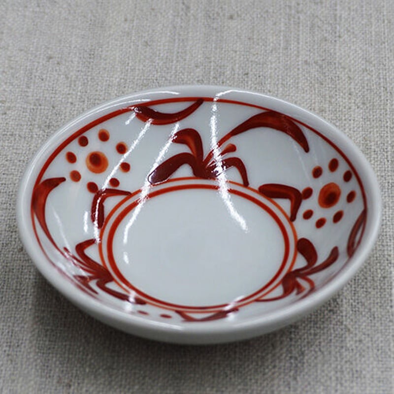 砥部焼 豆皿 グラデーション 手描き 和食器 砥部焼 梅山窯 豆皿 9cm 赤 太陽 | うつわの店 クラフトなかつか