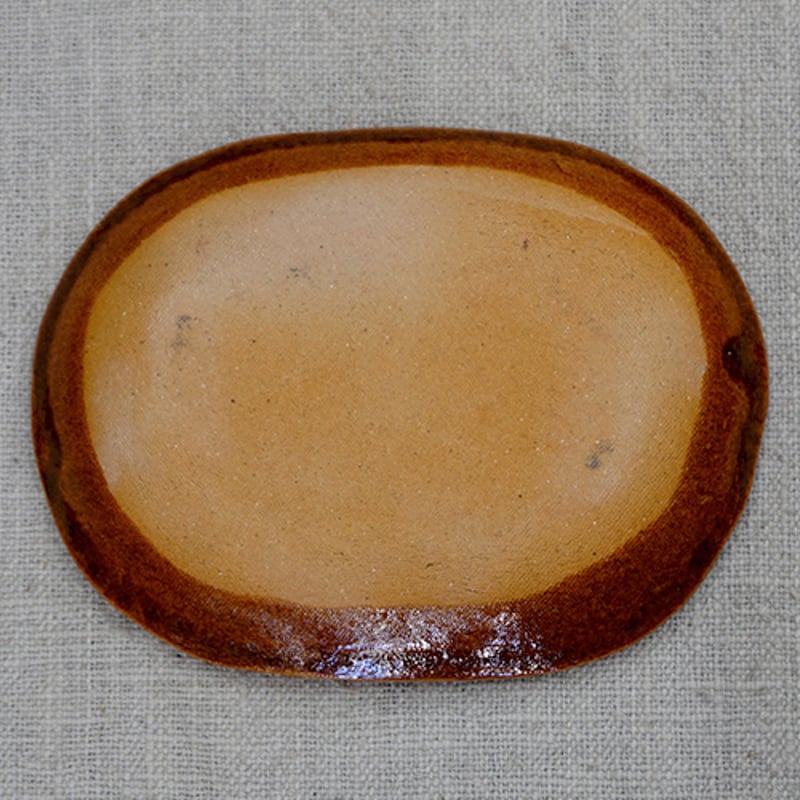 和食器 布志名焼 湯町窯 小判型 小皿 12cm 浪紋濃茶 黄釉