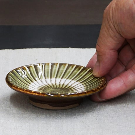 和食器 小鹿田焼 黒木昌伸窯 豆皿 9cm 刷毛目 緑