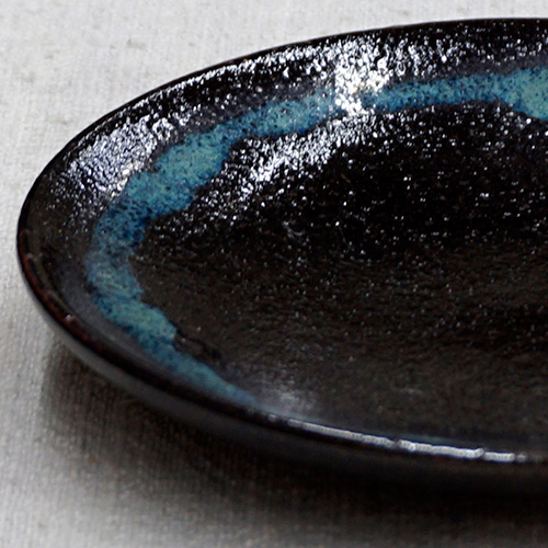 和食器 龍門司焼 小皿 12cm 黒釉青流 | うつわの店 クラフトなかつか