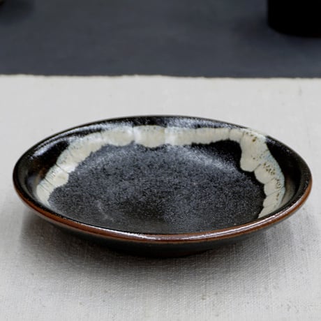 薩摩焼 和食器 龍門司焼 小皿 12cm 黒釉白流