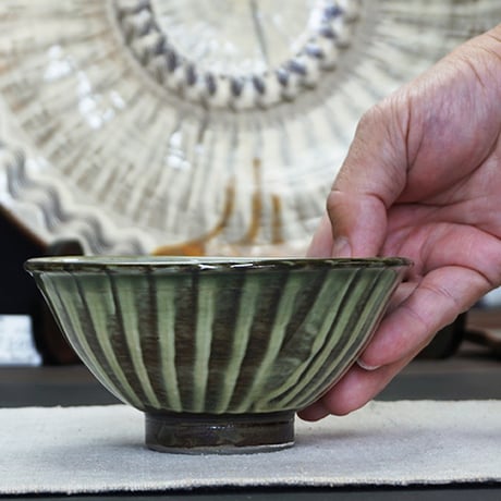 和食器 小鹿田焼 黒木昌伸窯 茶碗 大 13.5cm 刷毛目 緑