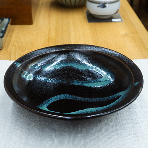 薩摩焼 和食器 龍門司焼 大皿 21cm 黒釉青流 | うつわの店 クラフト